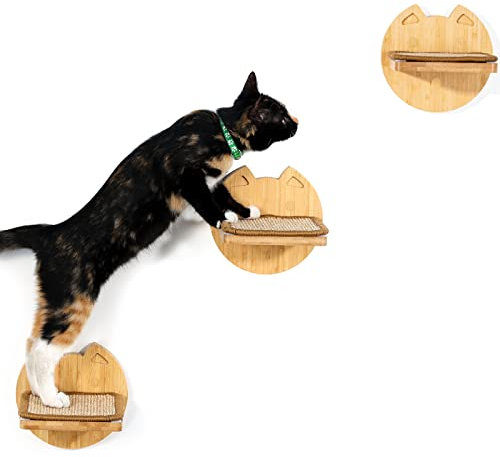 Yangbaga Kletterwand für Katzen, Katzentreppe 3er Set, Steps 15x15 cm in Beige Catwalk Katzen Wand Katzenleiter (Beige-Katzen)