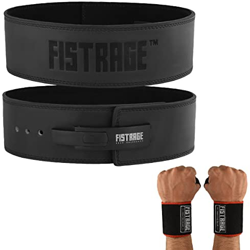 FISTRAGE Lever Buckle Weight Lifting Leather Black Belt Gym Back Support for Men & Women Training Fitness Exercise for Tough Workouts | Power Lifters | Supports Lumber Lower Back (Medium, Black)