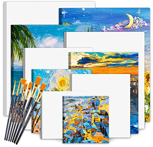 IGUGI Leinwand zum bemalen,10 Stück Leinwand Set,100% Baumwolle,Einschließen EIN Satz Pinsel,für Acryl- und Ölmalerei sowie zum Skizzieren und Zeichnen