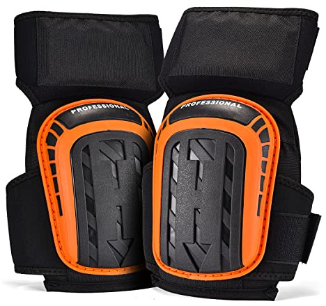 SAFEYEAR Hochleistungs-Profi-Knieschützer mit dicker Schaumstoffpolsterung und starken Doppelriemen und verstellbaren Easy-Fix-Clips für Bau, Gartenarbeit und Reinigung, Fliesen, Garage Orange