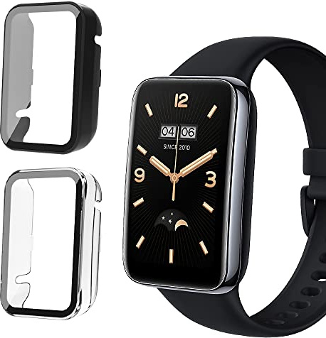 KeeFos 2-Pack Protector Funda Compatible con Xiaomi Smart Band 7 Pro, 9H Anti-Rasguños, PC Protector de Pantalla Funda con 9H Cristal Templado para Xiaomi Smart Band 7 Pro(Negro+Transparente)