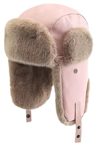 GIBZ Cappello Aviatore Donna Berretto Invernale Antivento in Peluche Cappello Russo in Pelle, Rosa