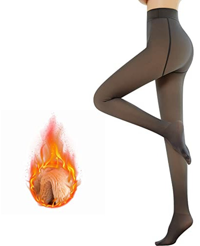 AOMIG fleecefodrade strumpbyxor, extra tjocka varma vinterdubbelfodrade termiska strumpbyxor med stretch, falska, genomskinliga hud, smala elastiska leggings, strumpbyxor med hög midja för kvinnor
