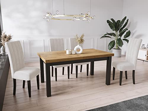 WFL GROUP Moderner Rechteckiger Ausziehbarer Esstisch - Platzsparend - Schwarze Holzbeine - 170 bis 250 cm - Hergestellt in EU - 170 x 90 cm - Lancelot Eiche