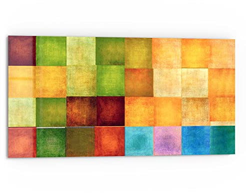 DEQORI Küchenrückwand Glas | Motiv Bunte Farbquadrate | 80x40 cm | Bad- oder Herd-Rückwand | Herdblende Spritzschutz für Küche & Badezimmer | moderne Deko für Fliesenspiegel