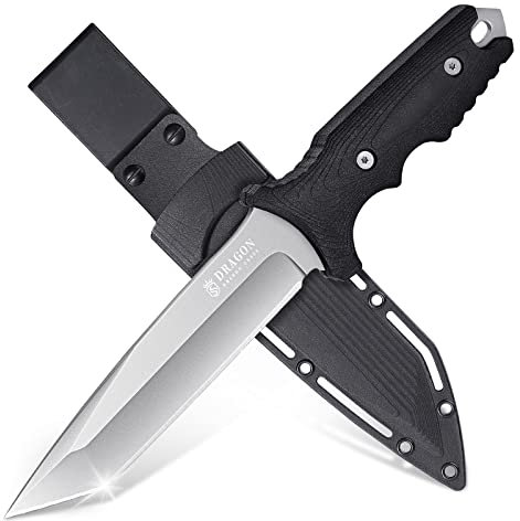 Dragon Creek Bushcraft Messer Tanto Messer aus 440C Stahl Survival Messer feststehende Klinge scharfes Jagdmesser Outdoor Messer mit Scheide für Wandern Camping