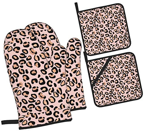 Backhandschuhe Leopard Rose Goldflecken Auf Rosa Mehrweg Kochhandschuhe Waschbarer Ofenhandschuhe Set Für Küche Zubehör Dekoration Cafe