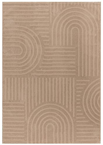 Kurzflor Teppich, Wohnzimmer, Boho Geometrisch -Beige - 160cm x 230cm - Moderner Superweicher Teppich