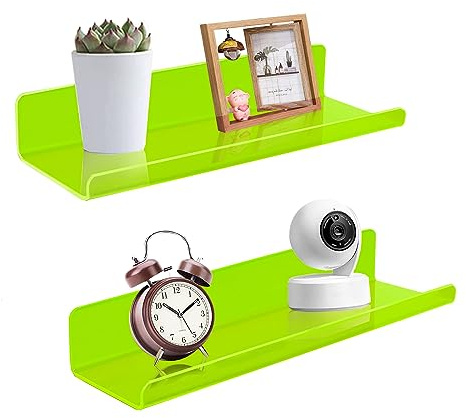 ROYALITA Kleine Acrylregale Wandmontiert | 2er-Set | 30,5 cm | Wandhängende Pflanzendisplayregale, Raumdekor Schweberegale für Spielzimmer, Schlafzimmer, Wohnzimmer, Büro, Neongrün