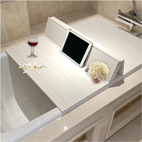 Badewannenabdeckung, Faltbare Badewannebrett, Staubdicht Wasserdicht Badewannenablage Dämmplatte Badregal PVC Badewannenbretter, für Hause, Badezimmer SPA Erfahrung, Weiß (70cm x 170cm x 0.65cm)