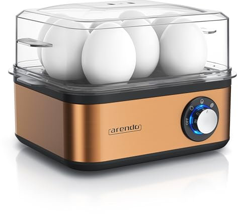 Arendo - Eierkocher Edelstahl für 1 bis 8 Eier - Egg Cooker - 500 W – Kontroll Leuchte – Drehregler für drei Härtegrade - spülmaschinengeeignet - Kupfer gebürstet
