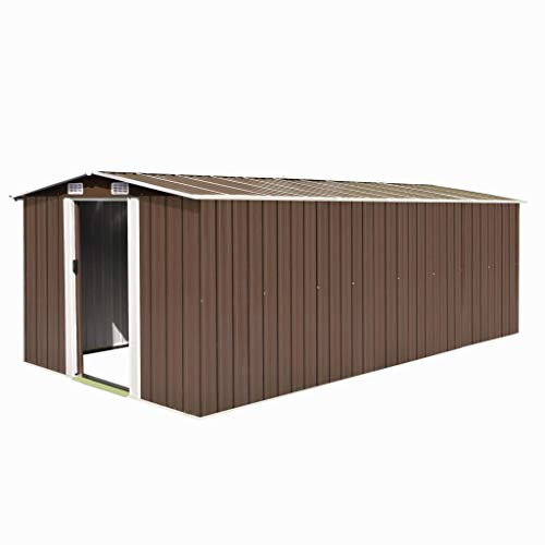 ARKEM Abri de Jardin 257x489x181 cm Métal Marron,Abris De Jardin,Abri De Stockage pour Jardin,Abri D'Outils De Jardin