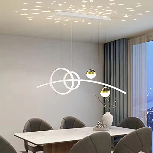 Bellastein Pendelleuchte Esstisch, LED Hängeleuchte esstisch Pendelleuchte dimmbar mit Fernbedienung pendellampe höhenverstellbar Kronleuchter Lampe für Wohnzimmer Esszimmer Küche Büro (Weiß, L80cm)