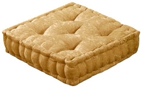 Intelligent Design Azza Floor Pillow, Large Cushions Sitting for Adults, Floor Pillow for Meditation or Yoga, Lustrous Chenille Tufted with Scalloped Edges for Bench/Chair Cushion, 20x20x5 Yellow