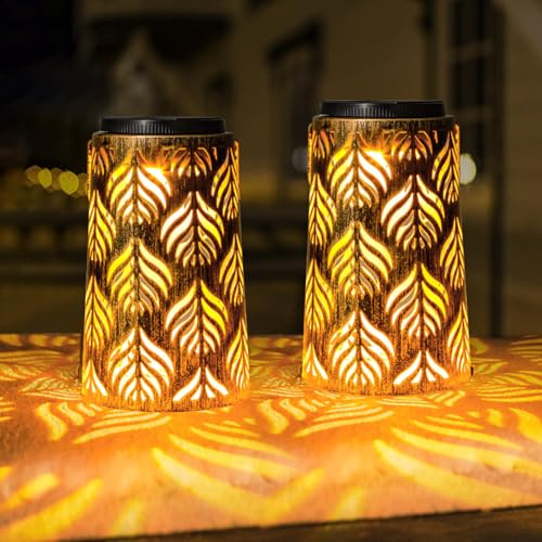 TOTHDATE 2PCS Solar Garten Laternen Licht, Weiß und Bernstein Licht Retro Laternenlicht Hängende Solarleuchten im Freien Garten für Gartenhof Terassendeko Balkon Deko