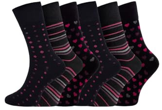 ARG 6 pares de calcetines para mujer no elásticos para diabéticos, de fácil agarre, holgados, suaves, con parte superior de algodón, para pies hinchados y edema, talla 4-8, Rayas., Altoa única