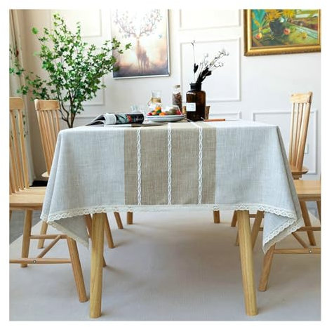 Gualiy Tischdecke Modern Wohnzimmer, Tischtuch 90x140CM Polyester Tischdecke Abwaschbar Modern Streifen mit Spitze Kante Tischdecke für Wohnzimmer, Kaffee