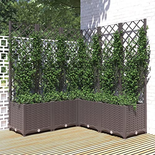 ARKEM Jardinière avec Treillis Marron 120x120x136 cm PP,Jardinières,Jardinieres Exterieur,Bac Jardiniere,Bac à Fleurs Extérieur,Jardinieres Balcon,Jardinières,Jardinieres Exterieur,Bac Jardiniere,