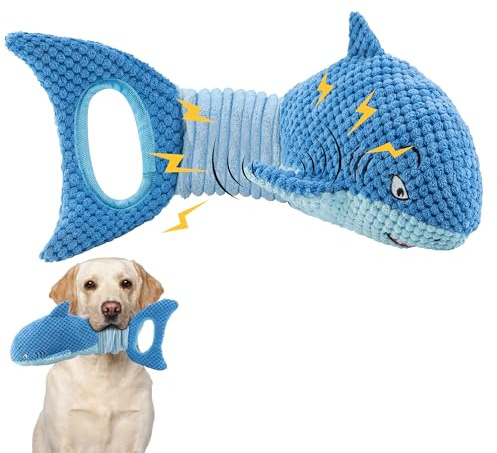 LEGEND SANDY Hundespielzeug für Aggressive Kauer, großes Hundespielzeug, um sie zu beschäftigen, interaktives quietschendes Haustierspielzeug, Tauziehen, Crinkle Blue Shark