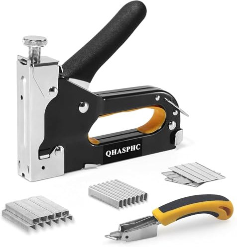 QHASPHC 3 in 1 Heftpistole mit Entferner Manuelle Polsterheftpistole mit 2100 Heftklammern Heavy Duty Heftpistole für Holz, Möbel, Teppich, Tischlerei, DIY, Draht, Dekoration