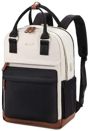 LOVEVOOK Backpack Womens, 17 Inch Laptop School Bag, Waterproof Work Travel Rucksack with USB Port, Anti Theft Ladies Computer Back Pack for College Uni Office Business, Beige Black