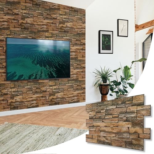 NOVECRAFTO 3D Wall Panels - 18 Sheets Covering 8.29 sqm | 89.28 sqft Moisture Resistant PVC Plastic Cladding Panel - 96 cm x 48cm | 37.79 x 18.89 in - Rustic Tan with Brickwork Effect