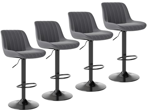 Youhauchair Barhocker 4er Set, Drehbare Barhocker mit Lehne, Höhenverstellbar aus PU-Leder, Moderner Barstuhl Küchenhocker Bar Hocker Bar Stool, Dunkelgrau