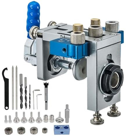 Pocket Hole Jig Set, Schrägloch Bohrschablone Multifunktion Bohrer Locator mit Positionierungsclip 4 in 1 Holzbearbeitungsdübel Bohrführungsset Taschenloch Bohrschablone Locator Stanzer Werkzeug