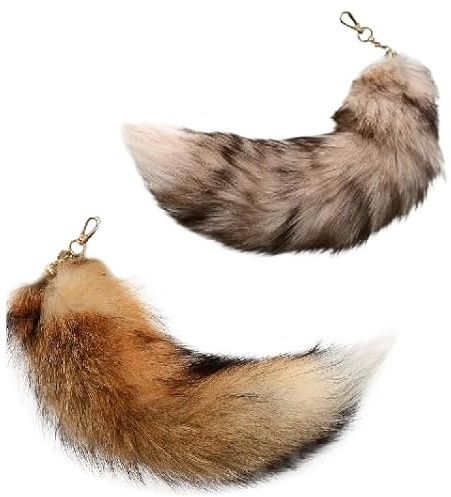 Nocyclonic 2 Stück Tierschwanz Anhänger etwa 43cm Fell Schwanz Keychain Extra Groß Schlüsselring fox tail Tasche Zusätze Auto Schlüsselketten Anhänger Weich Flaumig Dicht Dekoration (A)