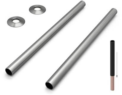 VANCOCO 2Pcs 300mm×18mm Radiator Pipe Sleeves, Satin Nickel Radiator Collars Cover Pair Radiator Pipe Covers