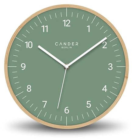 Cander Berlin MNU 8130 U Wanduhr Massivholz lautlos 30 cm grün modern Vintage ohne Tickgeräusche Wohnzimmer Küche analog