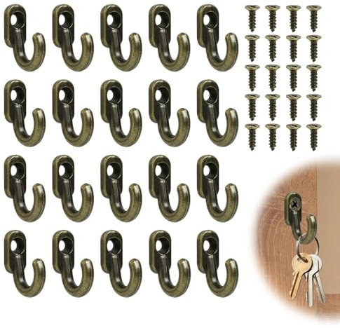 Piccoli ganci da avvitare in bronzo, 20 pezzi, ganci a vite, piccoli ganci per viti, ganci decorativi da parete per avvitare, gancio per portachiavi, gancio per porta, cucina, corridoio, ufficio