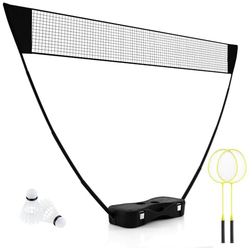 GYMAX Badmintonnetz mit Ständer, Badminton Set mit Netz, Schläger, 2 Federbälle & Aufbewahrungsbox, Spaß für jung und alt, Volleyballnetz Garten für Volleyball, Badminton & Tennis