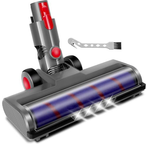 4 LED Brush Head Compatible with Dyson V7 V8 V10 V11 V15 SV10 SV11 SV12 | 180° Flexible Vacuum Cleaner Floor Head with 2 Replacement Rollers and 1 Scraper Brush for Deep Cleaning