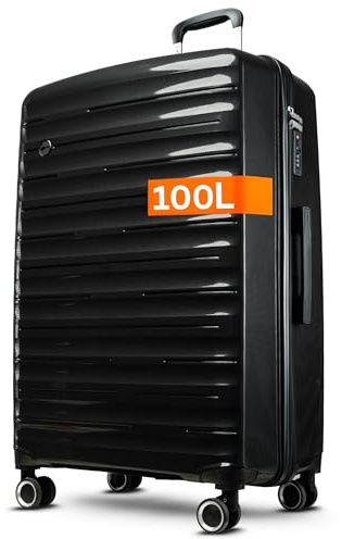 Cocoono Koffer Groß 100 Liter Volumen - mit TSA Schloss, Lost & Found, Trolleys, Reisekoffer, Hartschalenkoffer, Hartschalenkoffer, Trolley, Koffer XL, Reisekoffer mit Rollen (Schwarz, XL)