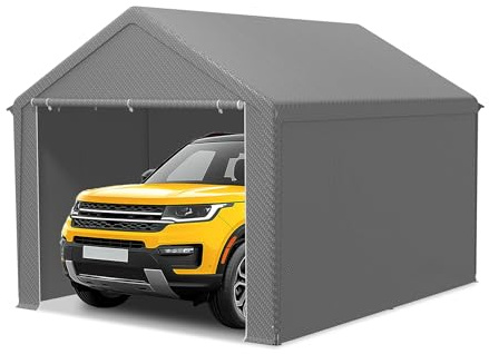 LILIIN 3x4m Zeltgarage Winterfest Stabiles Carport mit PE-Dach (170g/m²) für Auto, SUV & LKW, UV-beständige Garagenüberdachung als Lagerzelt & Weidezelt, Abnehmbare Seitenwände, Grau
