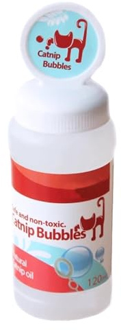 Katzenminze-Blasen für Katzen, 5 x 13 cm, natürliches Öl (120 ml), sicheres, interaktives Katzenschaumspielzeug, große Kapazität, Katzenminz-Seifenblasen-Spielzeug für drinnen und draußen, Wohnzimmer