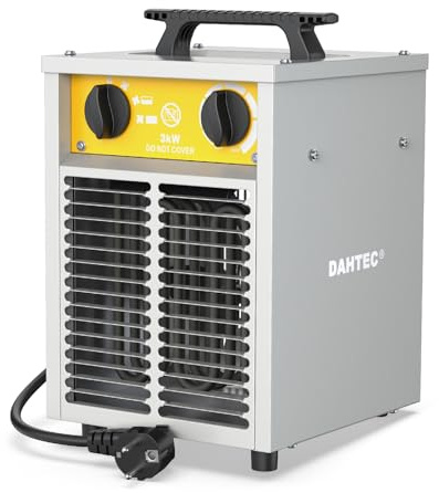 DAHTEC Calefactor Eléctrico 3000W Potenciado - Calentador Portátiles Industriales - Termostato y Protección contra Sobrecalentamiento - Apto para Construcción, Garaje e Invernadero