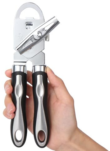 Diboniur Tin Opener Manual Can Opener Heavy Duty Stainless Steel, 3-in-1 Multifunctional Can Opener and Bottle Opener, Handheld Can Openers That Work, Smooth Edge, Black