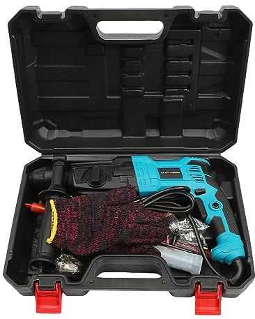 Electric Rotary Hammer Drill Kit, 800 W Corded Power Tool Machine with 360 Degree Handle for Concrete Wall, Wood, and Metal, 3 Joules Breaker Chisel Set