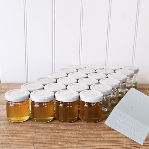OOPS TOYS 72er Set Einmachgläser 40 ml Mini mit Deckel Weiß - Marmeladengläser mit Schraubdeckel - Mini Einweckgläser mit Etiketten - Kleine Gläser, Marmeladengläser (Weiß, 72 Stück)