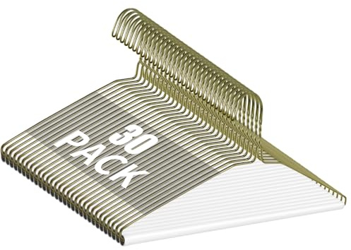 30 Pcs Dry Cleaner Hangers with Tubes - 16 Wire Hangers White Tube with Strong 15 Gauge Wire Bulk for Pants Caped Suit & Strut Home or Dry Cleaners (Gold)