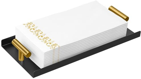 Raypontia Bandeja Porta Servilletas para el Baño,Organizador De Almacenamiento Con Asa En T Dorada | Soporte Para Servilletas De Invitados | Para Tocador, Fiesta, Bar, Mesa, Cocina al Aire Libre,