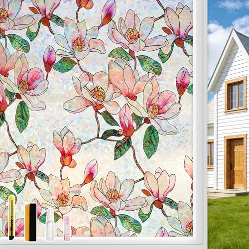 KROMAPOLIS Fensterfolie Bunt Regenbogen Folie Fenster Sichtschutz, 3D Sichtschutz Fenster, Fensterdekoration Schlafzimmer Arbeitszimmer, Statische Aufladung Ohne Kleber Window Film - 44.5x200cm