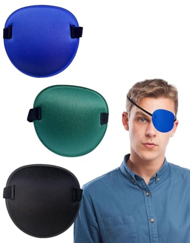 TOZBLEU 3 Pezzi Benda Occhio Regolabile, Benda Pirata con Fibbia, Fascia Oculare per Occhi Sinistro o Destro, Benda per Gli Occhi a Occhio Singolo per Ambliopia Pigra e Cosplay
