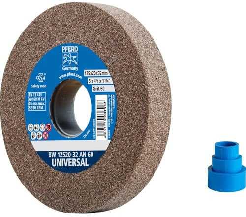 PFERD Schleifbockscheibe UNIVERSAL, 125x20x32mm, A60, 39009716 – Harte Schleifscheibe für universelle Schleifaufgaben, mit Reduzierhülsen (25/20/16mm)