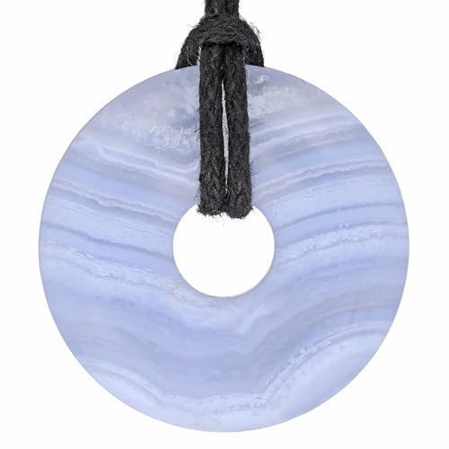 Lebensquelle Plus Edelstein Donut Ø 30 mm + Baumwollband + Edelsteinkarte | Naturstein Anhänger Halskette | Echte Heilsteinkette inkl. Band
