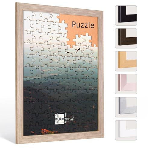 Bildershop-24 Puzzlerahmen London für Puzzle ca. 500-1000 Teile 50x70cm 70x50cm Sonoma Eiche (Dekor) mit Acrylglas