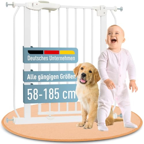 IB STYLE Türschutzgitter Berrin 95-105 cm - Treppenschutzgitter für Kinder, zum Klemmen, Gittertür, Ohne Bohren, Weiß Grau