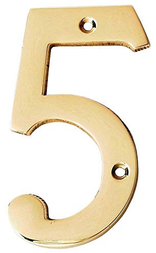 Numeri per cassetta delle lettere in ottone massiccio laccato lucido, 10,2 cm, numeri civici moderni per esterni, numero civico per indirizzo, per porta, decorazione per esterni (numero 5)